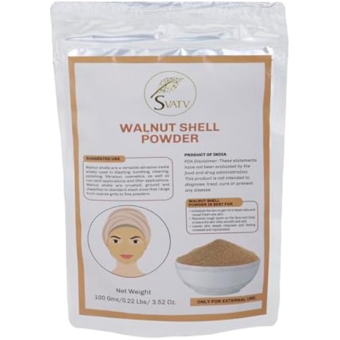 SVATV WALNUT SHELL POWDER (JUGLANS REGIA L.) FOR FACIAL SCRUB FORMULATION, LIGHTENING SKIN CARE, DARK SPOTS, DEEP CLEANSING NATURAL SKIN EXFOLIATOR FOR SKIN - 100 GRAMS - Image 1
